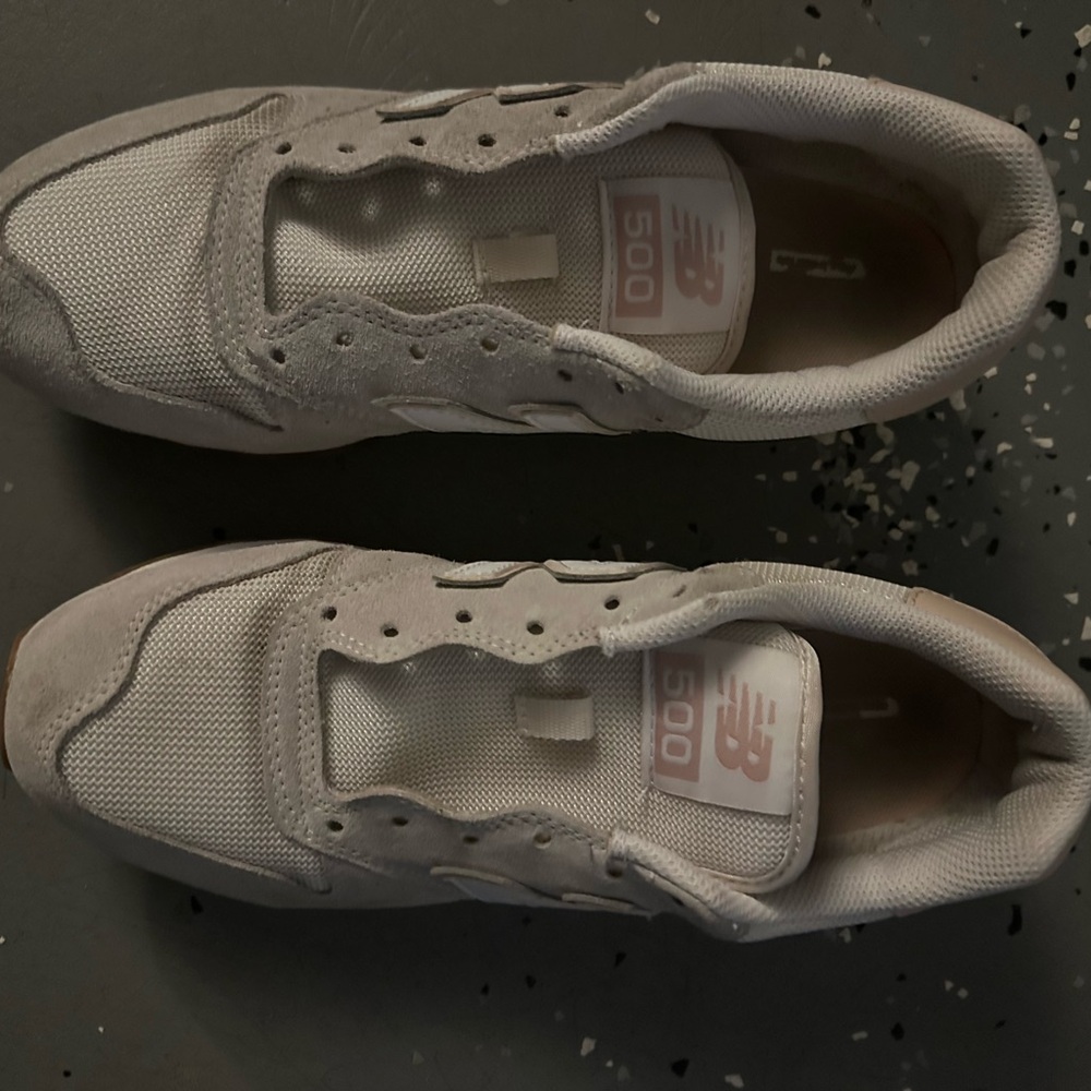 New Balance White and Pink 500 Sneakers